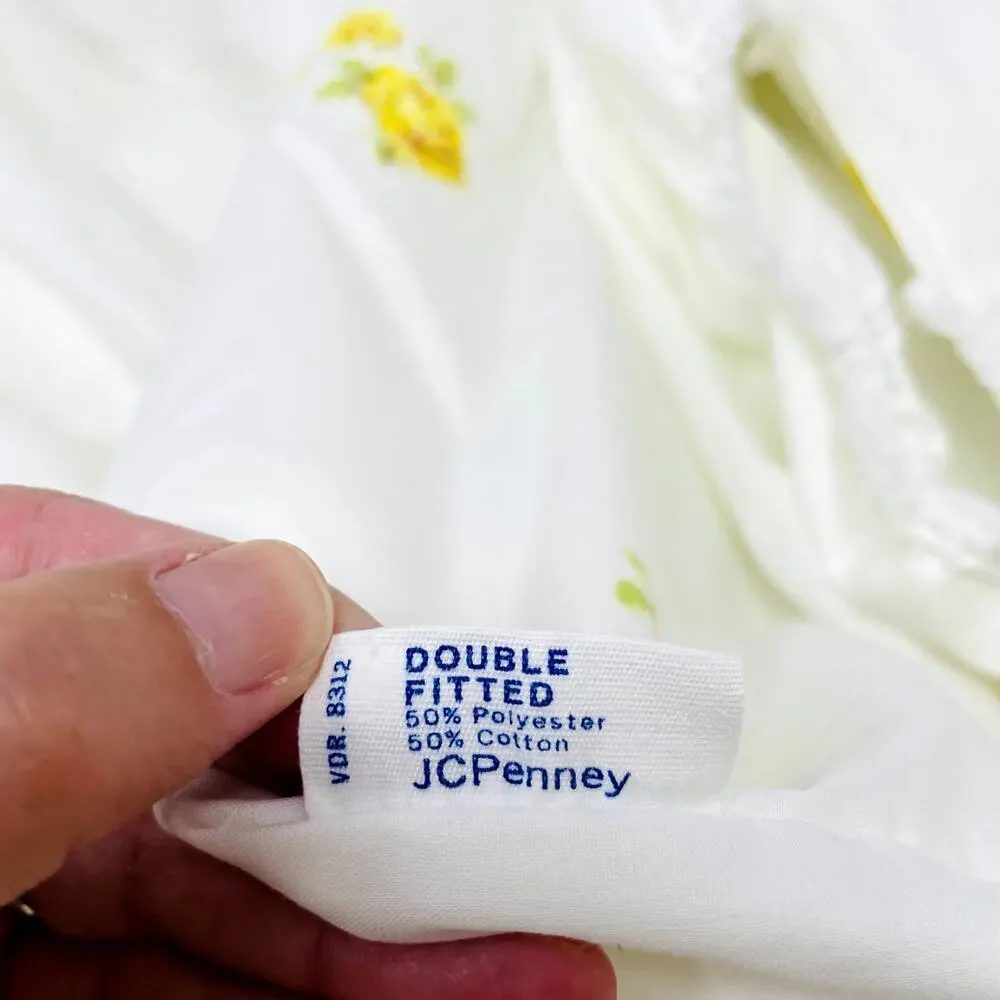 Vintage Yellow Floral Double Fitted Sheet Muslin Cotton Polyester Roses